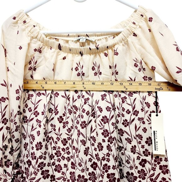 Haute Monde Floral Off Shoulder Blouse SZ S Beige/Burgundy 3/4 Sleeve Womens Top - Picture 8 of 10